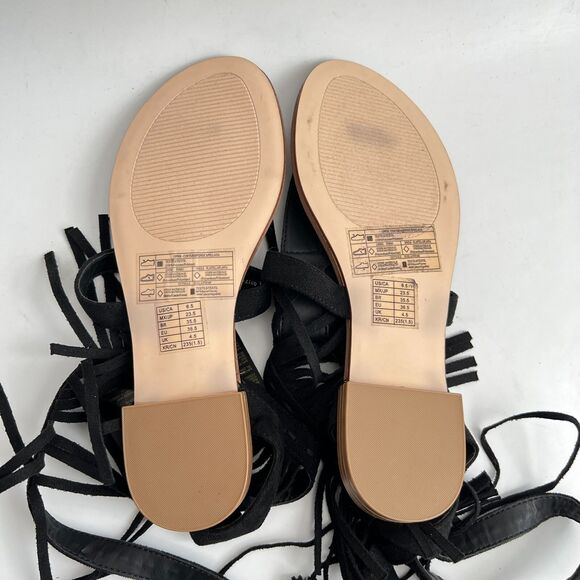 New Forever 21 Fringe Thong Sandals Up Leg Ties Black 6.5 - Picture 8 of 13